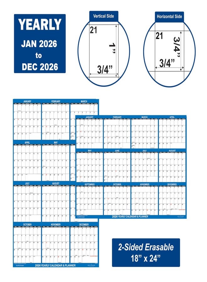 Swiftmaps 18" x 24" SwiftGlimpse 2026 Wall Calendar Erasable Large Wet & Dry Erase Laminated 12 Month Annual Yearly Wall Planner, Reversible, Horizontal/Vertical, Navy - Image 4