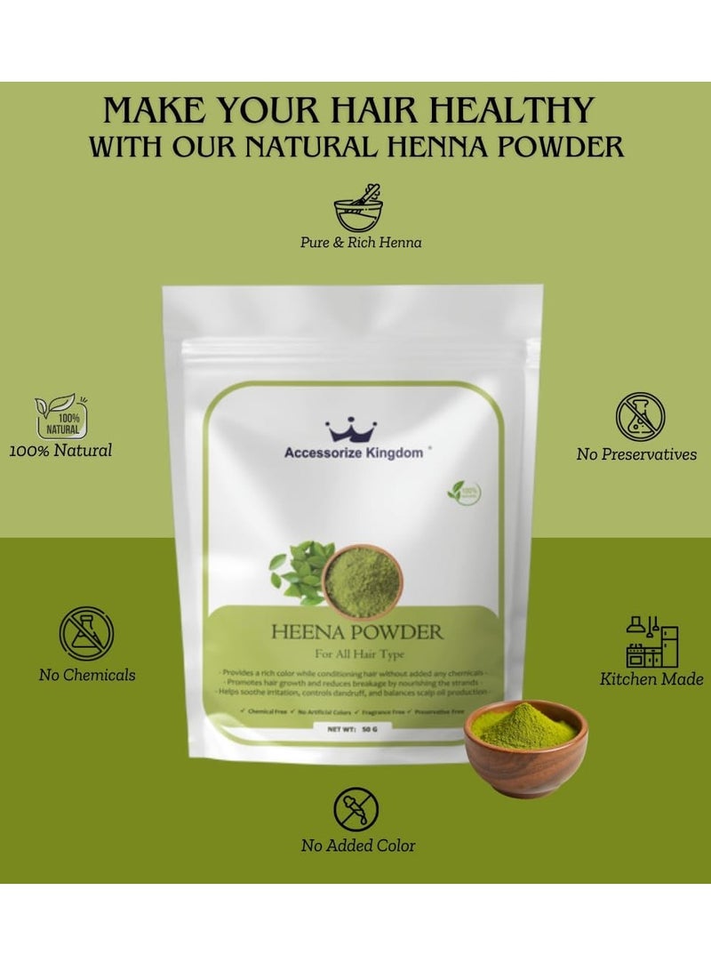 مملكة الإكسسوارات مسحوق الحناء (٥٠ غرامًا) - طبيعي ١٠٠٪ | مناسب لجميع أنواع الشعر | يمنح لونًا غنيًا ويرطب الشعر | يعزز نمو الشعر ويهدئ تهيج فروة الرأس - Image 2