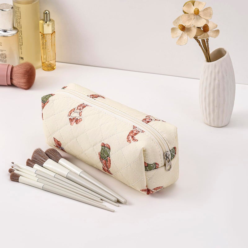 WHHJM Cute Floral Makeup Brush Bag Small Cotton Quilted Cosmetic Bag for Women Travel Toiletry Zipper Make Up Pouch (Bear) - Image 3