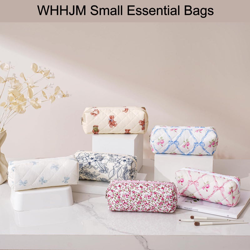 WHHJM Cute Floral Makeup Brush Bag Small Cotton Quilted Cosmetic Bag for Women Travel Toiletry Zipper Make Up Pouch (Bear) - Image 5