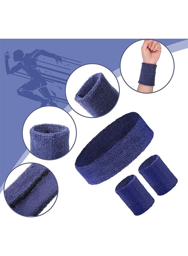 Generic 4Pcs Sweatbands and 4 Pairs Wrist Sweat Bands, Workout Headbands, Terry Cloth Sweatbands, Absorbent Nonslip Stretchy Head Wrist Sweatbands, Wicking Wristband for Men Women Fitness Athletic Sports  - Image 3
