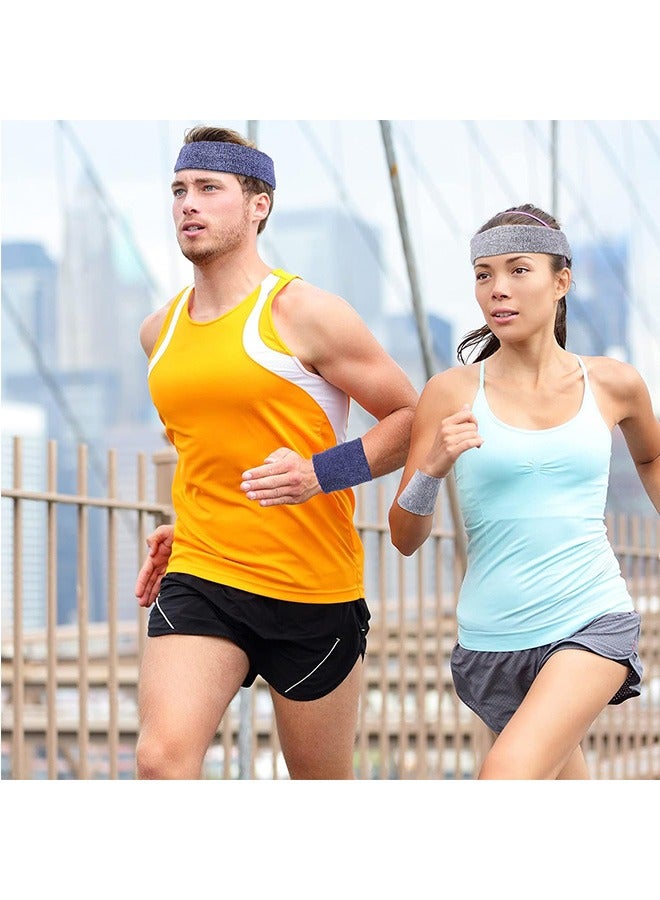 Generic 4Pcs Sweatbands and 4 Pairs Wrist Sweat Bands, Workout Headbands, Terry Cloth Sweatbands, Absorbent Nonslip Stretchy Head Wrist Sweatbands, Wicking Wristband for Men Women Fitness Athletic Sports  - Image 4