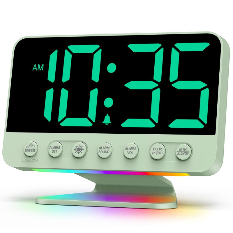 Odokee Digital Alarm Clocks for Bedrooms: Large Bold Number 5 Brightness Dimmer - Easy to Read Across The Room - 5 Alarm Sound 8 Night Light - Sage Green - Image 1
