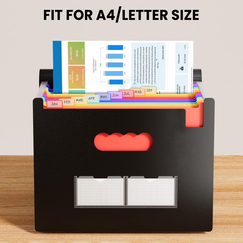 Sooez Accordion File Organizer, 13 Pockets Expanding File Folder, Portable Monthly Paper Bill Tax Receipt Organizer, Letter A4 Size Document Holder with Blank Labels, White - Image 3