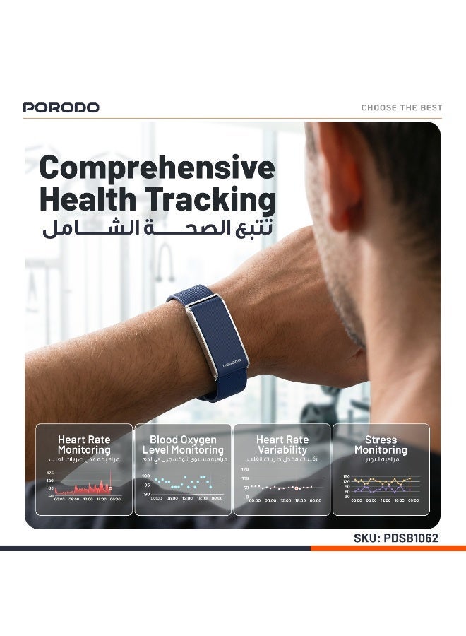 بورودو سوار ذكي مزود بمتتبع للصحة واللياقة البدنية، وبطارية تدوم حتى 30 يومًا، وميزة تتبع النوم والنشاط، ومقاومة للماء بمعيار IP68، ومتوافق مع نظامي التشغيل أندرويد 8.0+ وiOS 12+ وOplayer - أزرق - Image 4