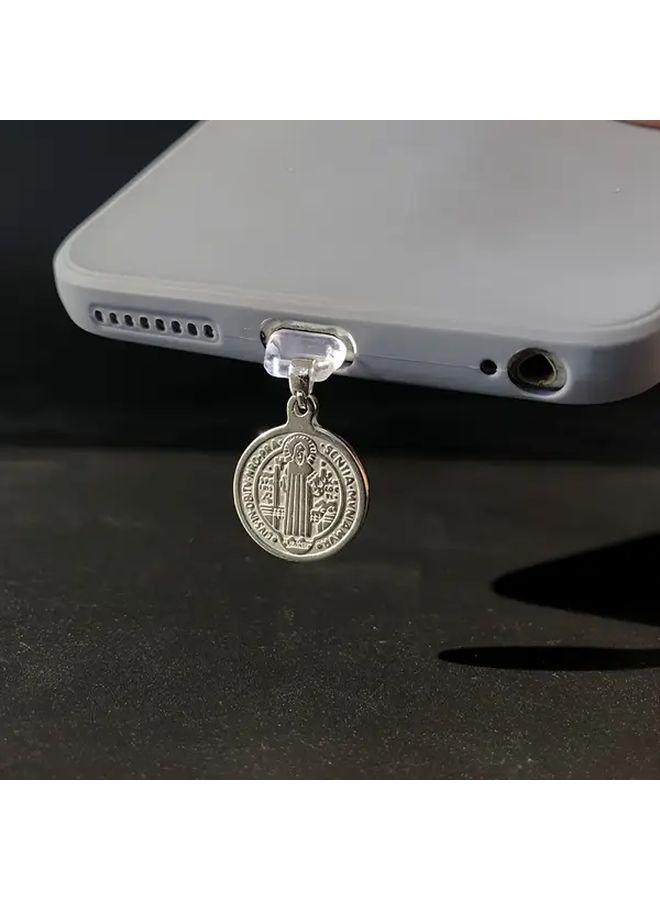 Vintage Saint Benedict Medal Phone Dust Plug With Phone Lanyard For Type C Devices - Image 3