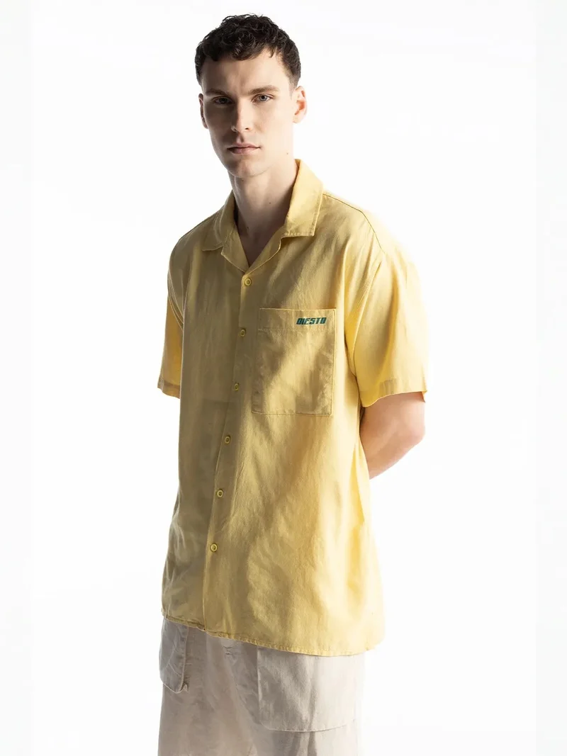 GIESTO Linen Blend Short Sleeve Button-Up Shirt with Pocket