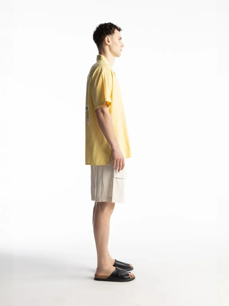 Giesto Amber Yellow GIESTO Linen Blend Short Sleeve Button-Up Shirt with Pocket for Men | Best Price UAE