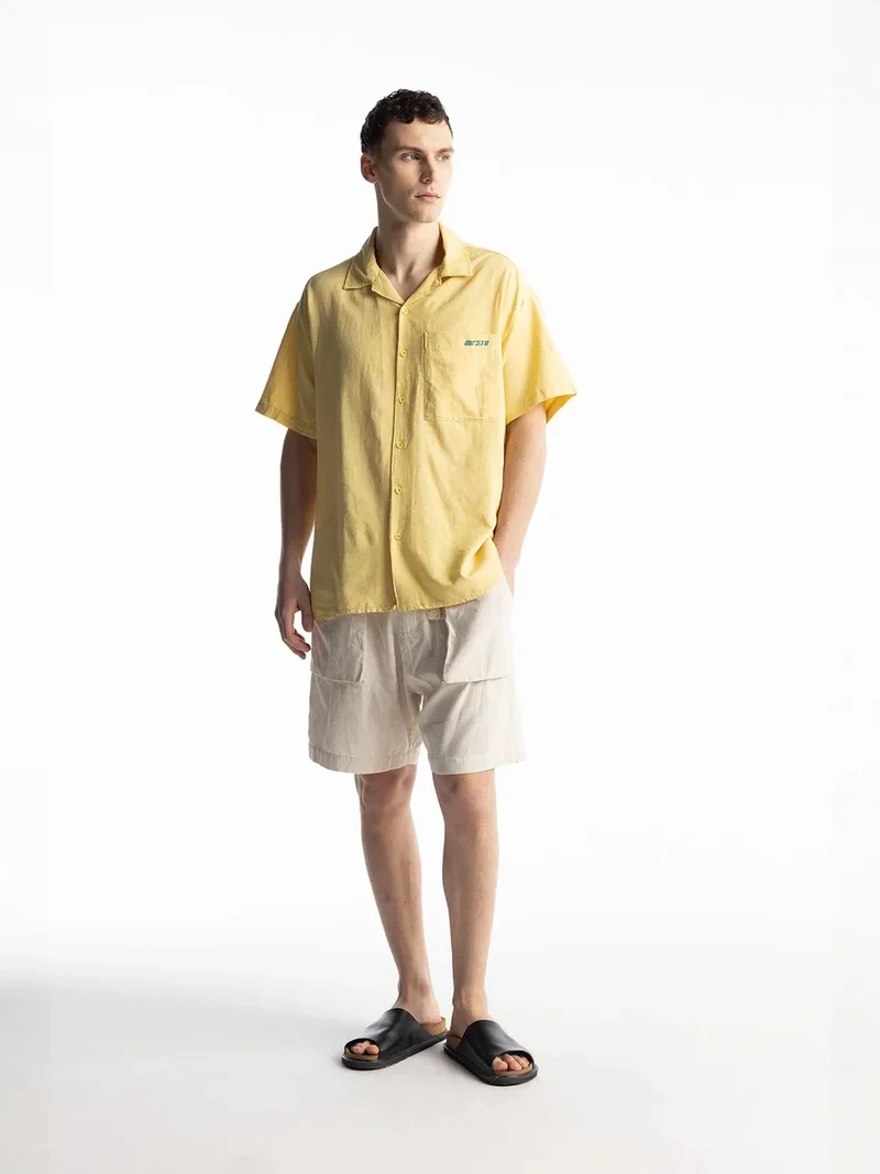 Giesto Amber Yellow GIESTO Linen Blend Short Sleeve Button-Up Shirt with Pocket for Men | Best Price UAE