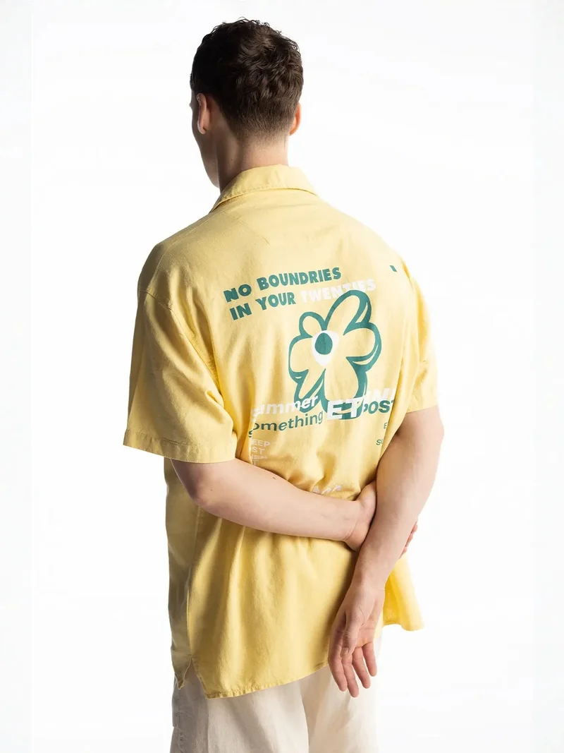 Giesto Amber Yellow GIESTO Linen Blend Short Sleeve Button-Up Shirt with Pocket for Men | Best Price UAE