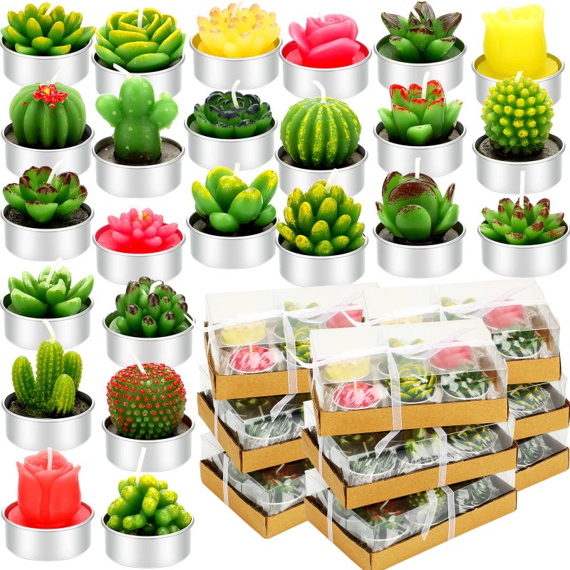 Lounsweer 72 Pcs Cactus Tealight Candles Artificial Succulents Tealight Candles for Birthday Baby Shower Wedding Spa Party Favors Gifts Home Decor