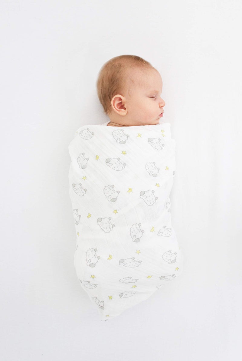 SwaddleDesigns Cotton Muslin Swaddle Blanket, Receiving Blanket for Boys & Girls, Best Shower Gift, 46x46 inches, Little Lambs, Sterling - Image 5