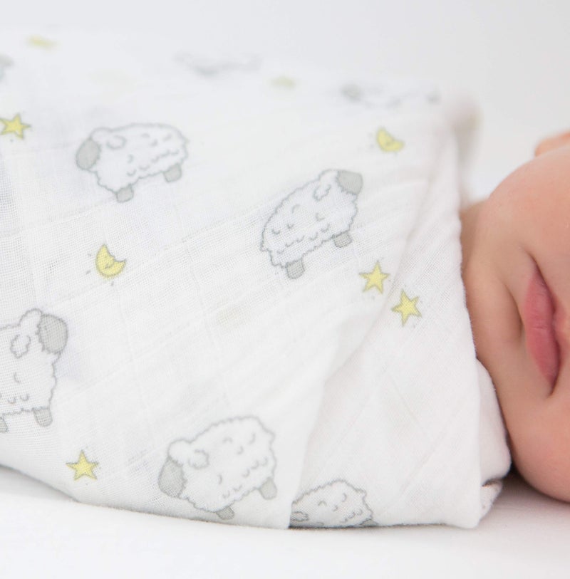 SwaddleDesigns Cotton Muslin Swaddle Blanket, Receiving Blanket for Boys & Girls, Best Shower Gift, 46x46 inches, Little Lambs, Sterling - Image 4
