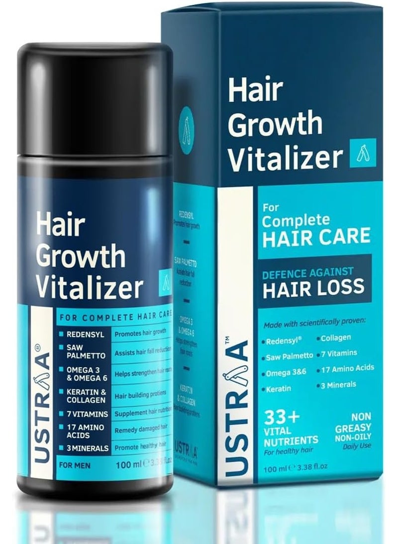 USTRAA Hair Growth Vitalizer with Redensyl & Saw Palmetto | Reduces Hair Fall, Boosts Hair Growth & Density | Nourishes Scalp, Prevents Premature Greying | Non-Sticky Hair Serum for Men – 100 ml - Image 1