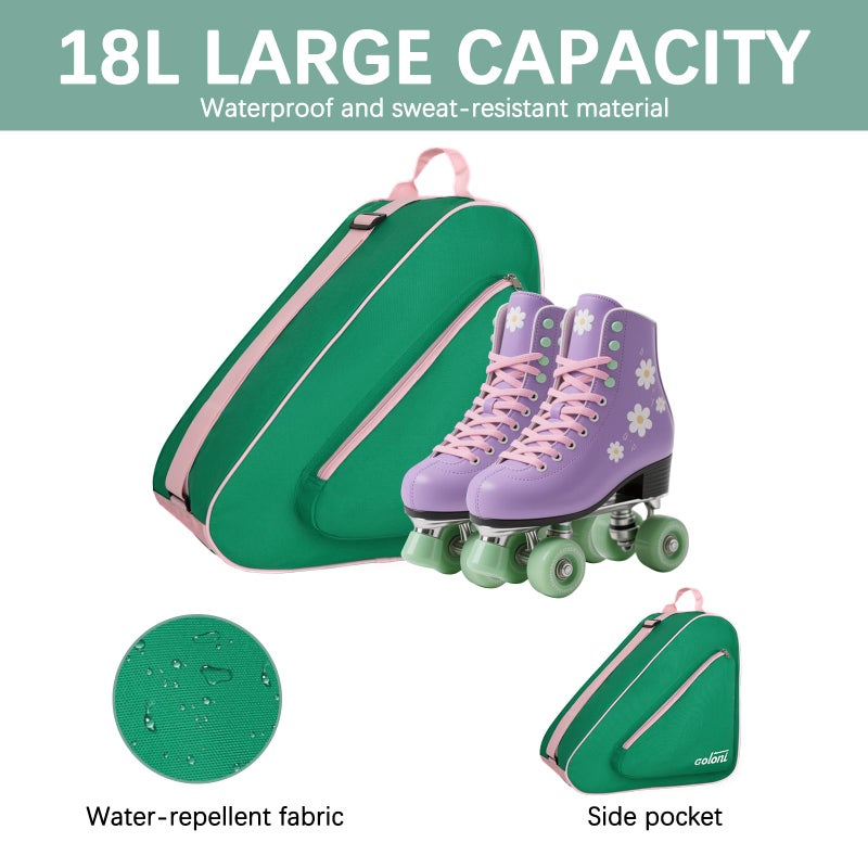 Goloni Skate Bag for Ice & Roller Skates with Side Pockets & Adjustable Strap Unisex,Green - Image 4