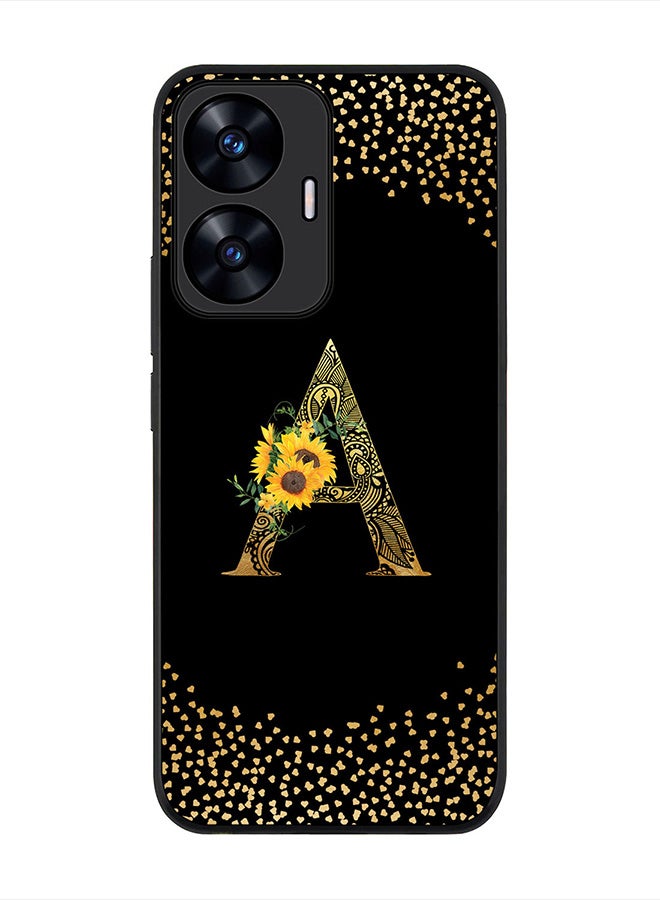 Stylizedd Cover for Realme C55 4G Case , Rugged Black Slim fit Phone Cases   - Custom Monogram Initial Letter Mandala Floral Pattern Alphabet-A (Dark Pink Rose) - Image 1