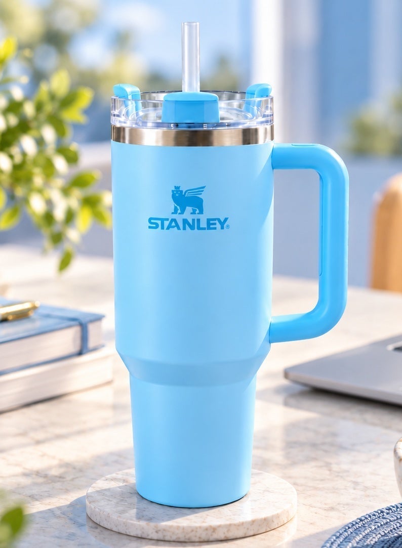 Stanley Stainless Steel mug Travel Tumbler with Handle 40 oz (1.18 L) Insulated, Straw and Secure Lid, for Hot and Iced Drinks, Fits Car Cup Holders, Sky Blue - Image 1