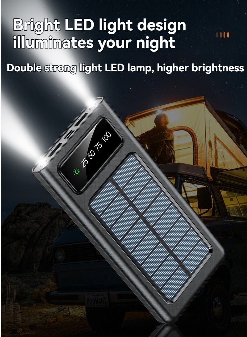 Digital display solar power bank 20000 mAh large capacity camping mobile power supply with charging cable (black)  - Image 4