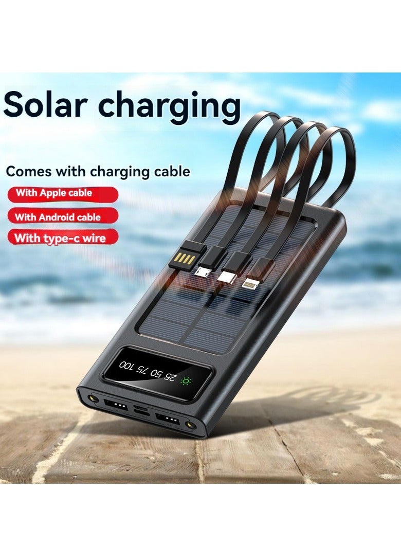 Digital display solar power bank 20000 mAh large capacity camping mobile power supply with charging cable (black)  - Image 1