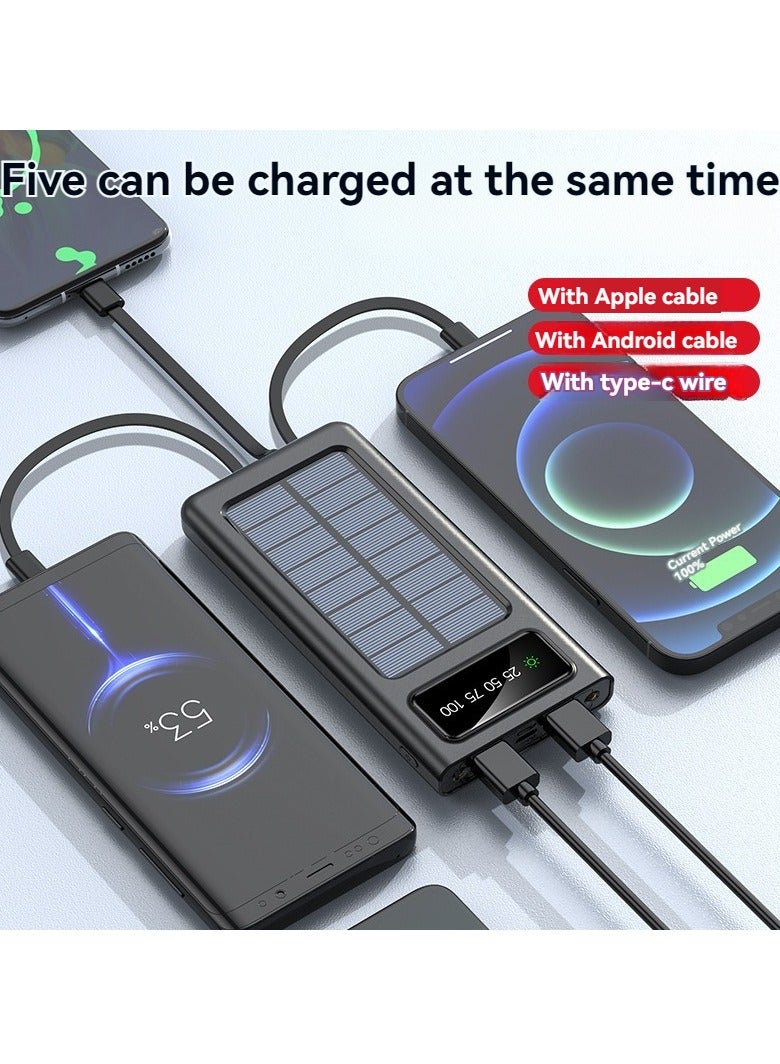 Digital display solar power bank 20000 mAh large capacity camping mobile power supply with charging cable (black)  - Image 3