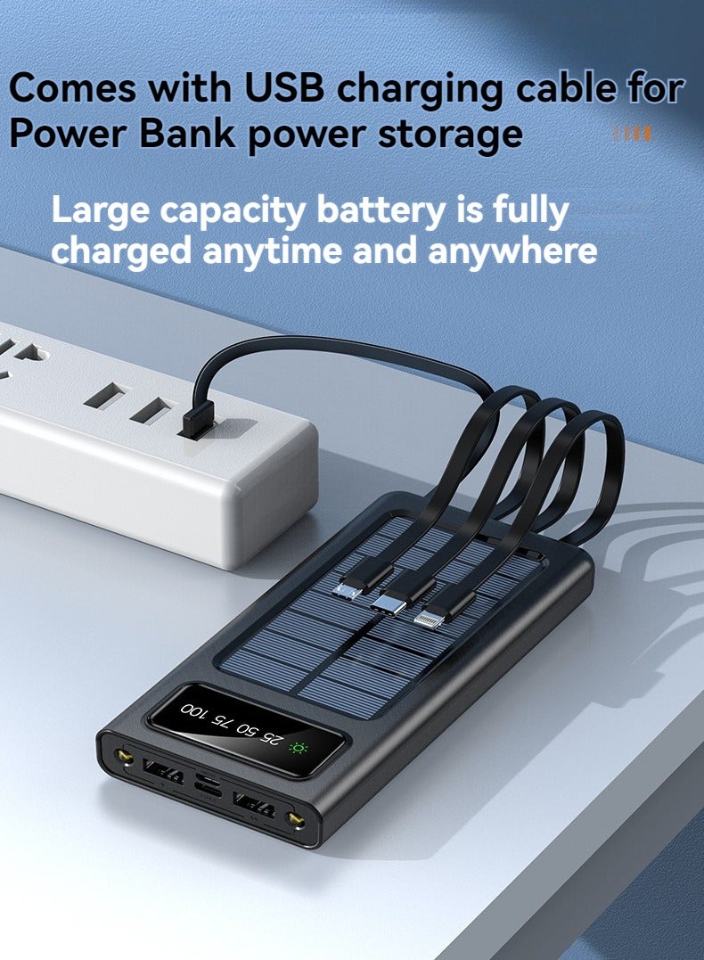 Digital display solar power bank 20000 mAh large capacity camping mobile power supply with charging cable (black)  - Image 5