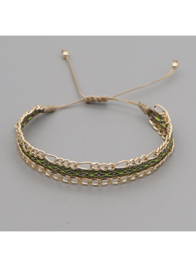 Kkbead Nepal Vintage Ethnic Hand Woven Ribbon Color Bead Gold Chain  Couple Bracelet