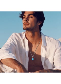 Yami Necklace For Men, Gem Quality 17.5 Carat 5A Cubic Zircon Emerald Cut Birthstone Aquamarine Sky Blue, Cross Pendant With 24" Stainless Steel Chain, Jewelry Gift For Husband/Father/Boyfriend  - Image 2