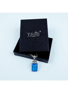 Yami Necklace For Men, Gem Quality 17.5 Carat 5A Cubic Zircon Emerald Cut Birthstone Aquamarine Sky Blue, Cross Pendant With 24" Stainless Steel Chain, Jewelry Gift For Husband/Father/Boyfriend  - Image 3