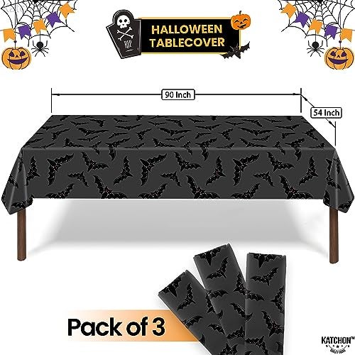 KatchOn Bat Halloween Tablecloth Plastic 54x90 Inch Pack of 3 Bat Tablecloth for Halloween Table Decorations Black Spooky Table Cloth Disposable - Image 3
