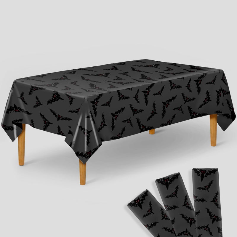 KatchOn Bat Halloween Tablecloth Plastic 54x90 Inch Pack of 3 Bat Tablecloth for Halloween Table Decorations Black Spooky Table Cloth Disposable - Image 2