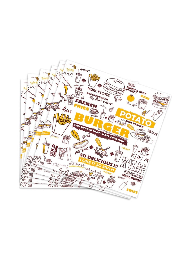 100 Sheets Greaseproof Paper, Baking Wrapping Paper Food Wrapping Paper, Food Basket Liners Paper Deli Paper for Breads French Fries Sandwiches Pizza Burgers Hot Dogs - Image 1