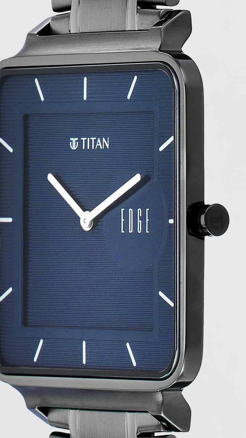 Edge Titan Edge Quad Quartz Analog Blue Dial Anthracite Stainless Steel Strap Watch for Men - NT10017QM01 - Image 5