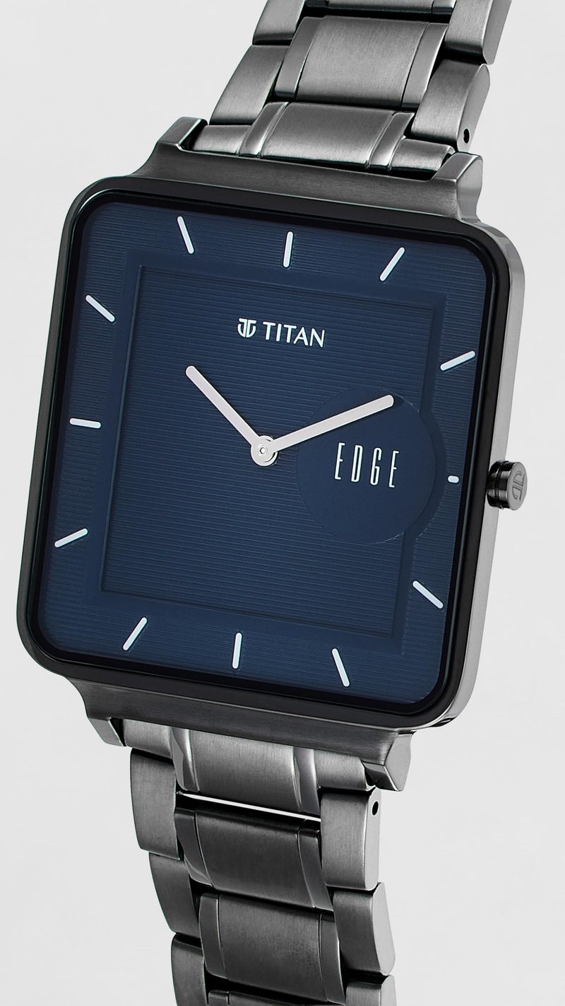 Edge Titan Edge Quad Quartz Analog Blue Dial Anthracite Stainless Steel Strap Watch for Men - NT10017QM01 - Image 4