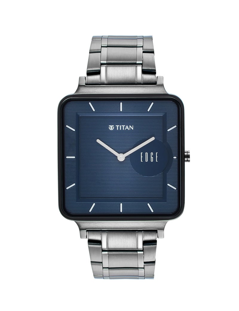 Edge Titan Edge Quad Quartz Analog Blue Dial Anthracite Stainless Steel Strap Watch for Men - NT10017QM01 - Image 1