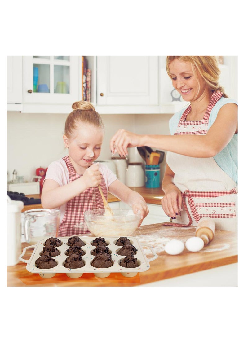 1 Pack Silicone Muffin Pan with Metal Frame 12 Cup Small Cupcake Moulds for Baking Homemade Muffins Tattlers and Egg Bites Easy to Move in or Out of Oven Dishwasher Safe Beige - Image 5