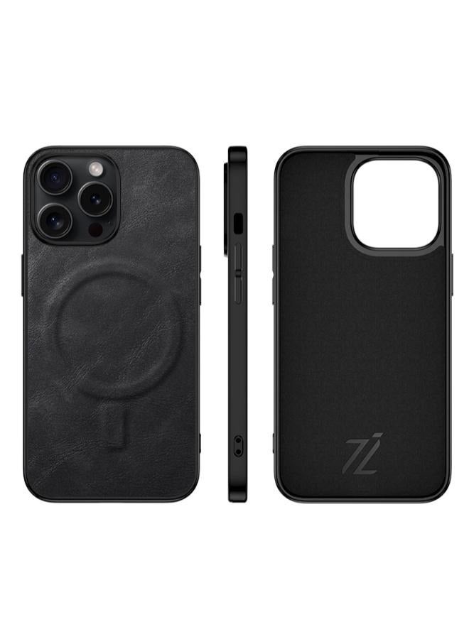 Izone iPhone Magnetic Luxury Leather Case Designed for MagSafe Chargers for  (iPhone 14 Pro Max, Black)