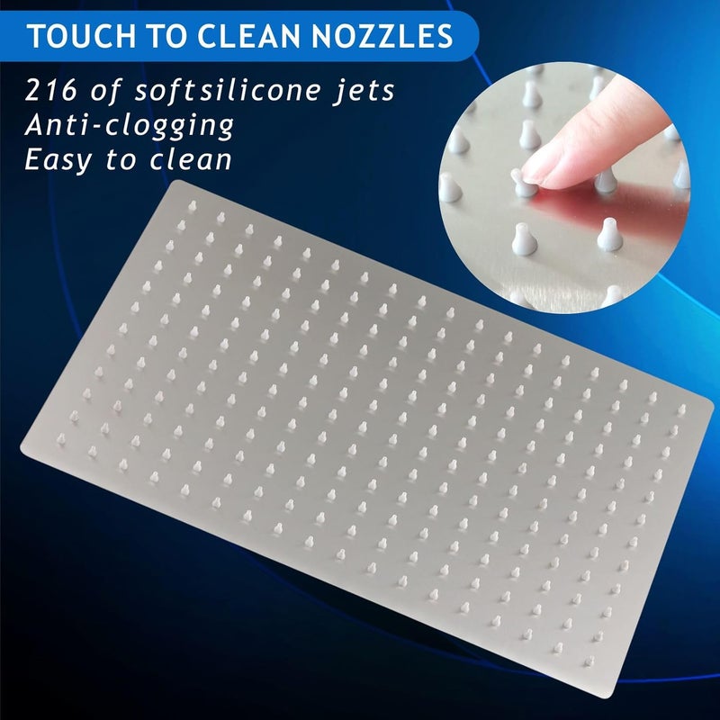 Voolan Extra Large Rain Shower Head - High Flow Square Rainfall Showerhead - Waterfall Full Body Coverage - Universal Ceiling or Wall Mount (16 * 12 Inch Rectangle, Brushed Nickel) - Image 3