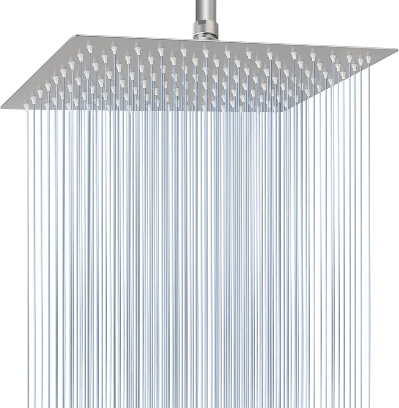 Voolan Extra Large Rain Shower Head - High Flow Square Rainfall Showerhead - Waterfall Full Body Coverage - Universal Ceiling or Wall Mount (16 * 12 Inch Rectangle, Brushed Nickel) - Image 1