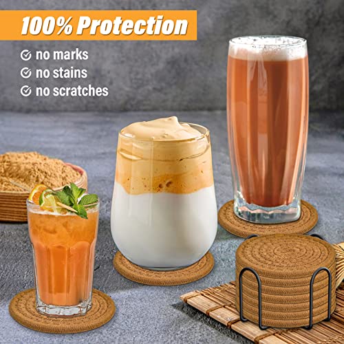 Mckanti 8 Pcs Drink Coasters with Holder, Absorbent Coasters for Drinks, Minimalist Cotton Woven Coaster Set for Home Decor Tabletop Protection Suitable for Kinds of Cups, 4.3 Inches. - Image 3