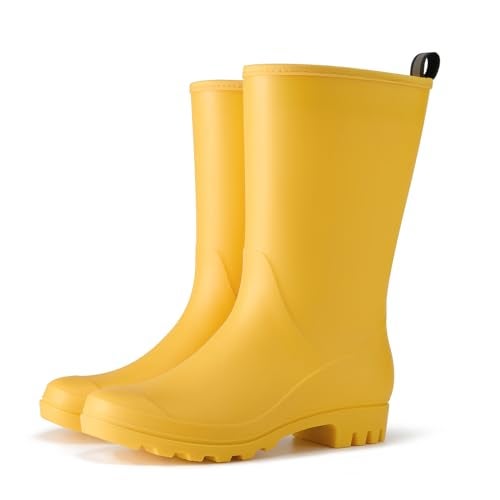 HISEA Women Rubber Boots Waterproof Wide Calf Rain Boots Mid-Calf PVC Rubber Rain Boot Matte Surface Seamless Mid Height Rain Shoes for Women's Rain Footwear Outdoor Garden Work Walking - Image 1