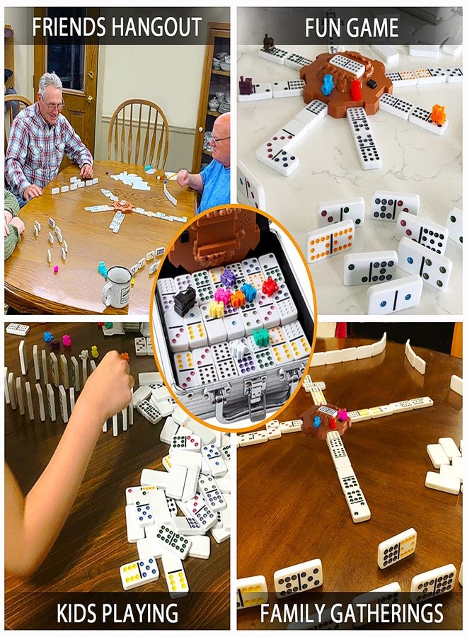 Yinlo Mexican Train Dominoes Set with Sound Effects, Mexican Train Dominoes Game for Travel, 91 Tiles Double12 Colored Dominoes Game Set with Aluminum Case - Image 5