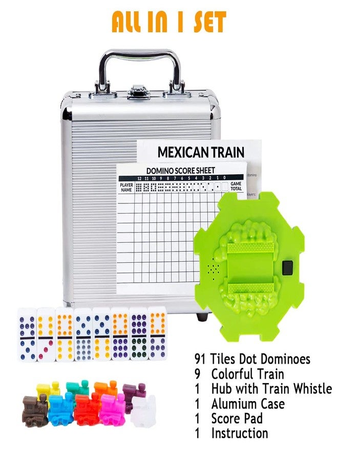 Yinlo Mexican Train Dominoes Set with Sound Effects, Mexican Train Dominoes Game for Travel, 91 Tiles Double12 Colored Dominoes Game Set with Aluminum Case - Image 3