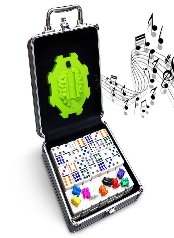 Yinlo Mexican Train Dominoes Set with Sound Effects, Mexican Train Dominoes Game for Travel, 91 Tiles Double12 Colored Dominoes Game Set with Aluminum Case - Image 1