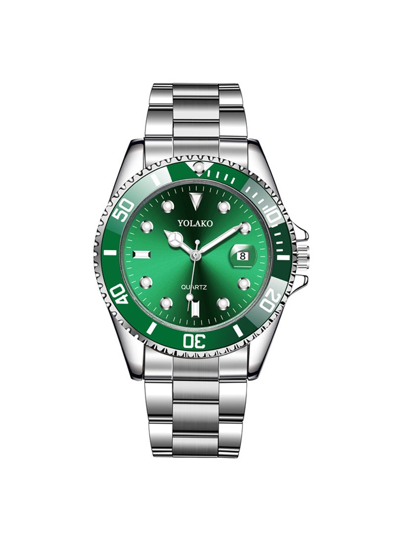 Generic - Factory wholesale foreign trade explosions calendar green water ghost watch mens mens watch steel band quartz watch YOLAKO Green - Image 1