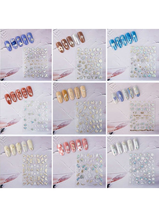 Zoance 20 Sheet 5D Embossed Nail Art Stickers,Luxury Gold Silver Nail Decals Self-Adhesive Metallic Leaves Flower Butterfly French Nail Stripe Line Stickers for Women Salon Home DIY Nail Supplies - Image 5