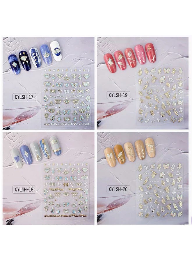 Zoance 20 Sheet 5D Embossed Nail Art Stickers,Luxury Gold Silver Nail Decals Self-Adhesive Metallic Leaves Flower Butterfly French Nail Stripe Line Stickers for Women Salon Home DIY Nail Supplies - Image 4
