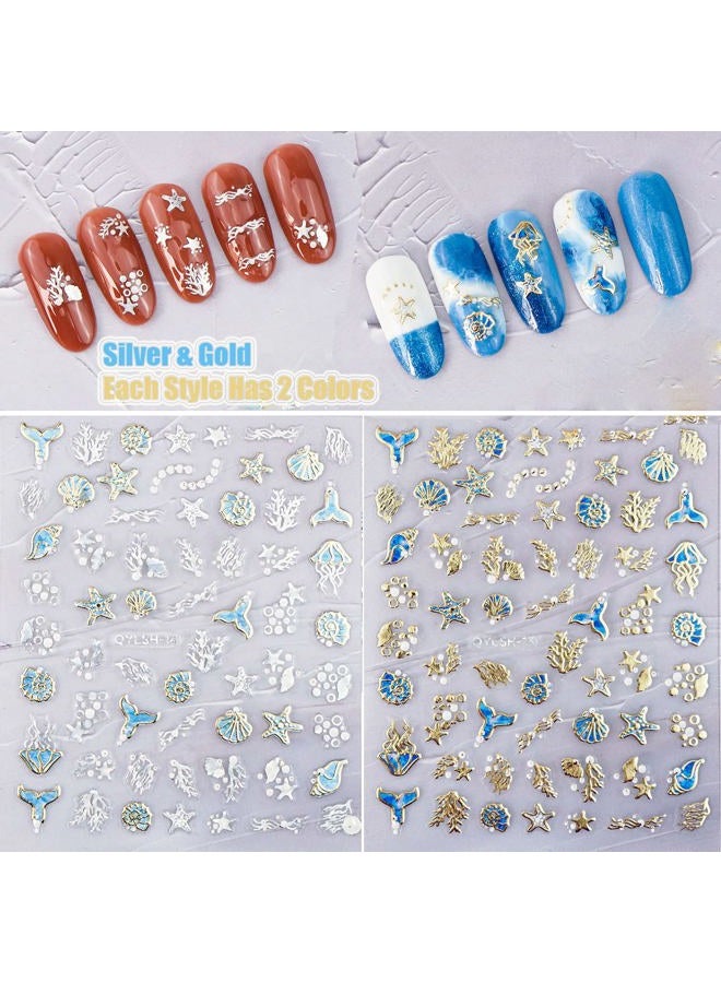 Zoance 20 Sheet 5D Embossed Nail Art Stickers,Luxury Gold Silver Nail Decals Self-Adhesive Metallic Leaves Flower Butterfly French Nail Stripe Line Stickers for Women Salon Home DIY Nail Supplies - Image 3