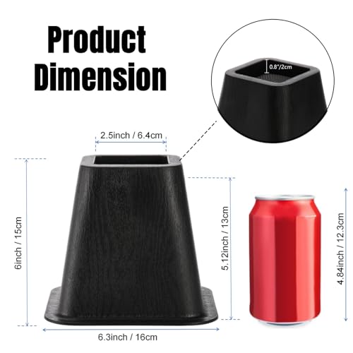 Mezchi 6 Pack Bed Furniture Risers, 6 inch Heavy Duty Couch Lift Risers for Sofa, Chair, Cabinet, Desk, Durable ABS Plastic, Premium Quality, Supports up to 2200 lbs per Leg, Black - Image 2