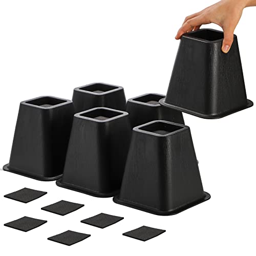 Mezchi 6 Pack Bed Furniture Risers, 6 inch Heavy Duty Couch Lift Risers for Sofa, Chair, Cabinet, Desk, Durable ABS Plastic, Premium Quality, Supports up to 2200 lbs per Leg, Black - Image 1