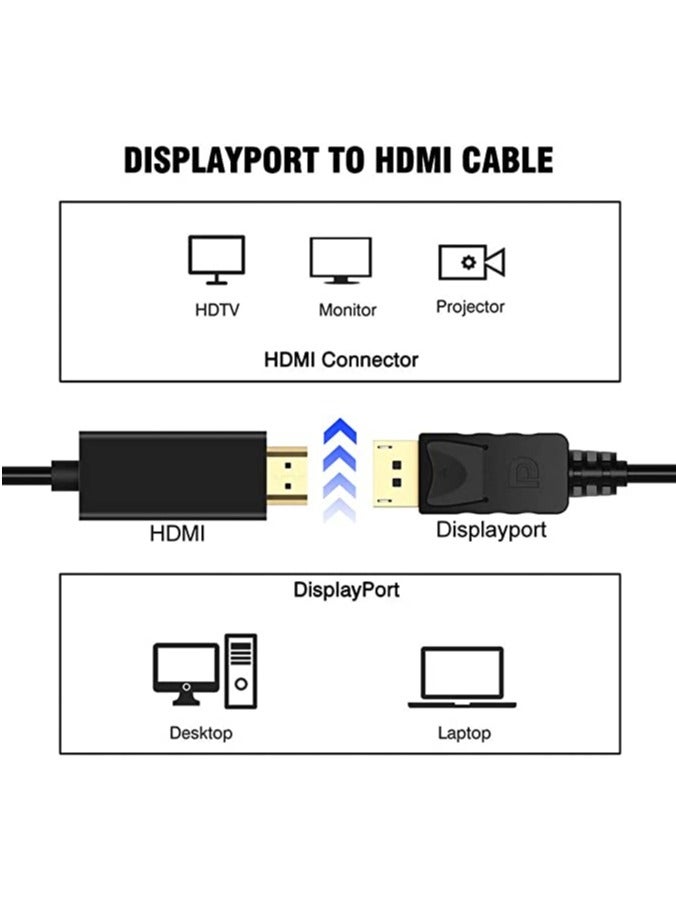 دوسالا كابل محول عالي الدقة من DisplayPort إلى HDMI بطول 1.8 متر - أسود - Image 3